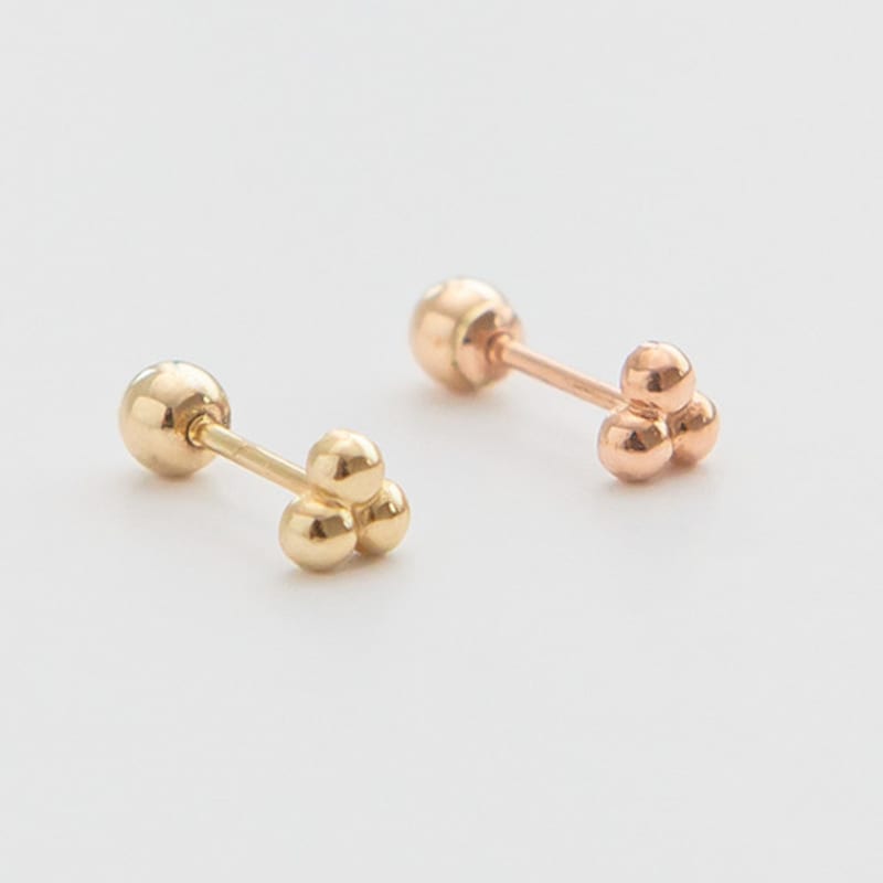 LUNNE 14k Three-Ball Piercing Earrings (14k Gold) S17