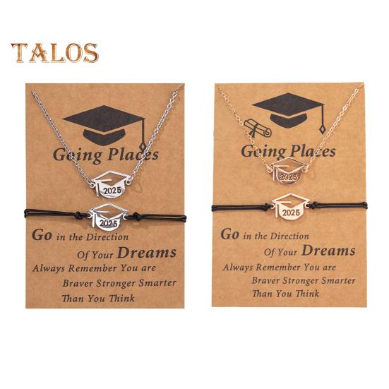 Set di Gioielli per la Laurea 2025 Set Collana Bracciale in Acciaio Inossidabile con Biglietto Regali di Laurea per Amici Classe del 2025