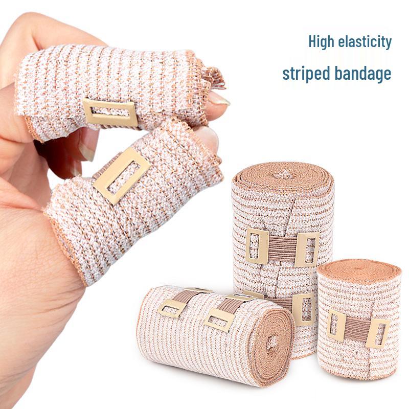 Light Brown Stripe Elastic Compression Bandage - Breathable, Plain Weave Sports Wrap