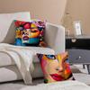 Square Bright Color Flower Girl Art Cushion Cover Throw Pillow Cover Hidden Button Durable Polyester Chair Cushion