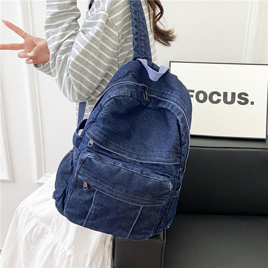 Schoolbag simple Korean version casual style lazy style backpack large capacity denim backpack high school student college student schoolbag