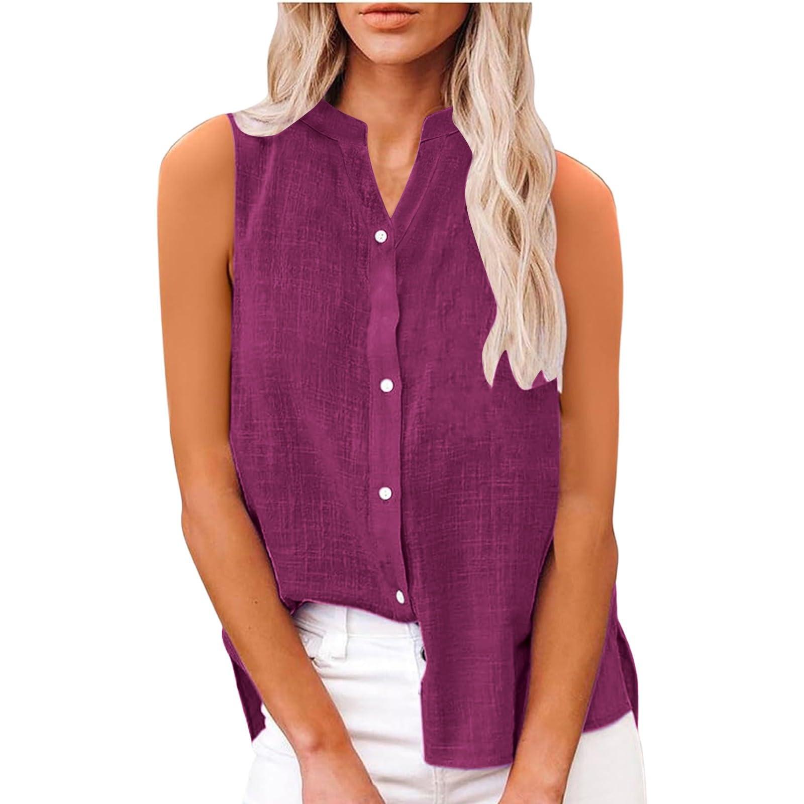 

Жіноча мода Однотонний Повсякденний Безрукавний Кардиган на Ґудзиках Вільна Бавовняна Льняна Сорочка Топ XXL