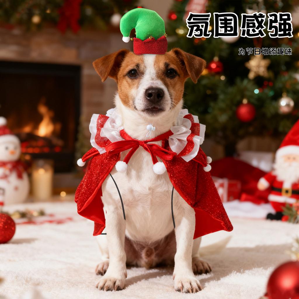 New pet cape, Christmas pet clothing cat dog small dog cape hat set