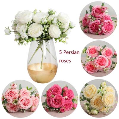 1 stk 30 cm Rose Rosa Silke Peon Kunstige Blomster Bukett 5 Store Hoder og 4 Knopper Billige Falske Blomster for Hjem Bryllupsdekorasjon Innendørs