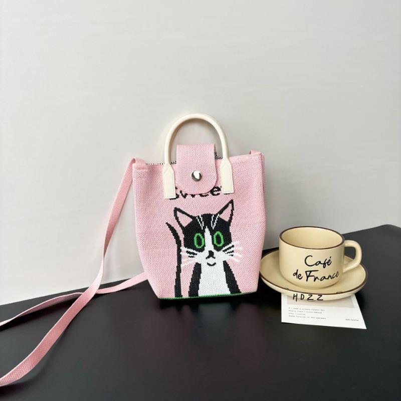 Premium new cute cartoon knitted mobile phone bag adjustable messenger handbag niche versatile dopamine bag