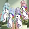 1PC Spiral Horn Unicorn Print 750ml Color Plastic Sports Water Bottle Leakproof Flip Straw Lid Suitable for Sports Office Home Use