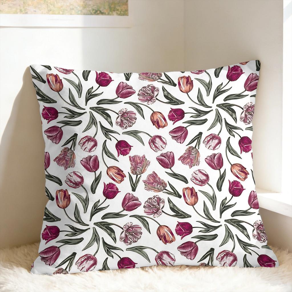 Tulip Spring Pillow Cover Cute Funny Pillow Case For Living Room Sofa Print Cushion Cover Gift Idea