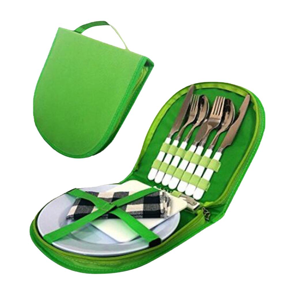 Camping Silverware Kit Stainless Steel Plate Spoon Wine Opener Fork Napkin Outdoor Picnic Kitchen BBQ Travel Utensil Picnic Set