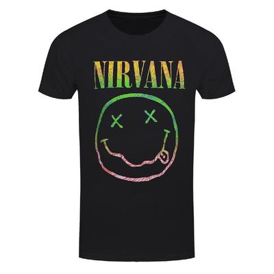 Nirvana T-Shirt Sorbet Ray Happy Face Kurt Cobain Band Official Black New