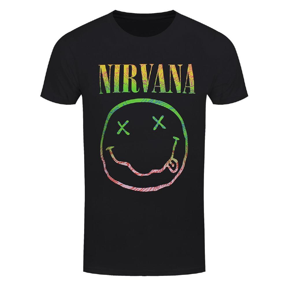 

Nirvana T-Shirt Sorbet Ray Happy Face Kurt Cobain Band Official Black New 2XL