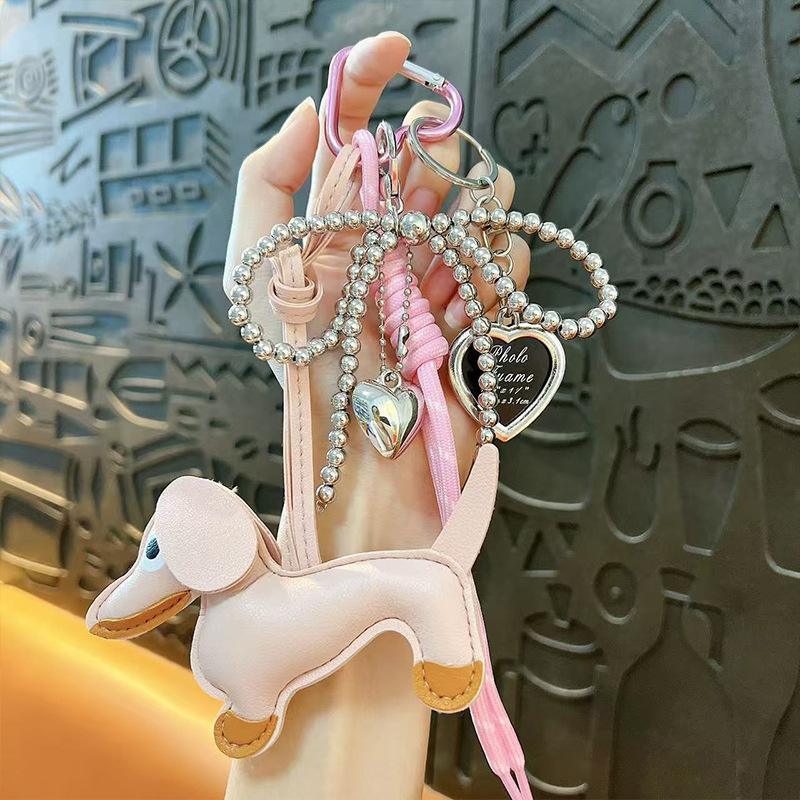 Creative new dachshund leather bag hanging keychain exquisite bow love bag pendant small gift wholesale