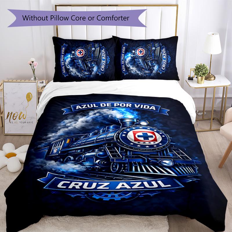 Cruz Azul Themed 3pcs Bedding Set Duvet Cover Closure Includes 1 Duvet Cover & 2 Pillowcases for All Seasons Bedroom Home Dorm Decor