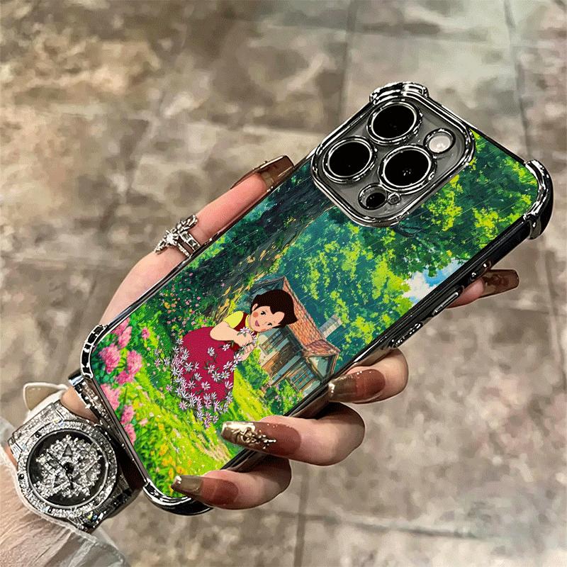 Heidi Cartoon Cute Plating Phone Case For Iphone 16 17 Pro Max Air 16E 14 15 Plus 12 13 Mini Anti-Fall Airabag Cover