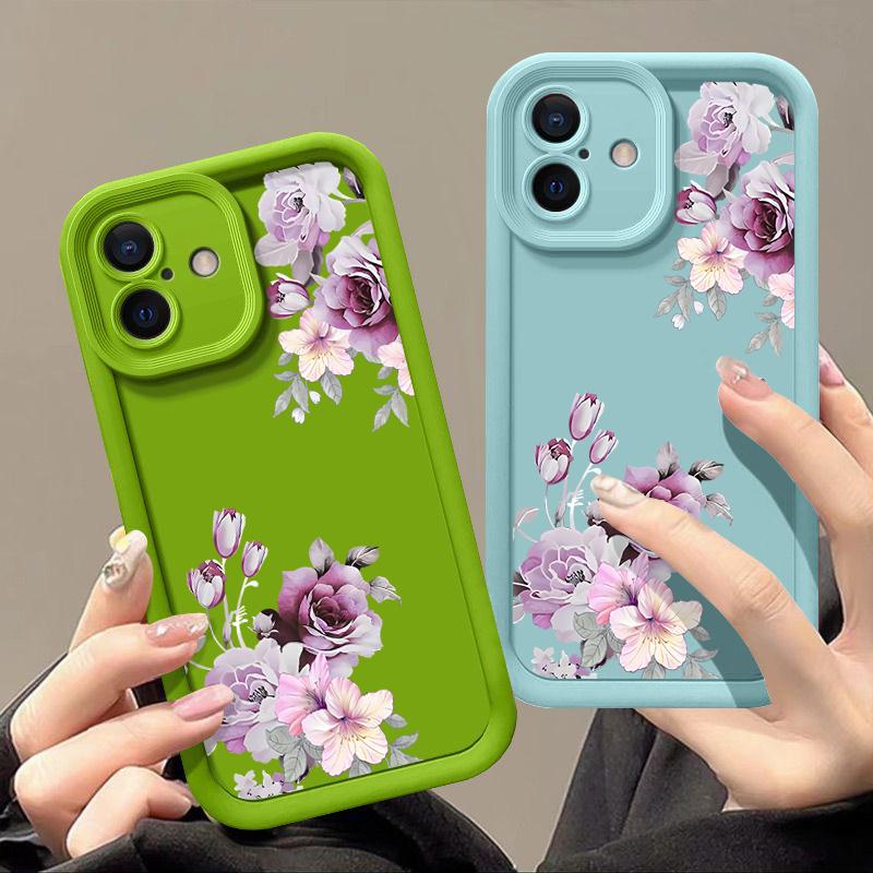 Fashion Floral Pattern Phone Case For iPhone 16 Pro Max 15 Pro 14 Plus 13 12 11 XS 8 7 Lens Protection Soft Shockproof TPU Matte Back Cover