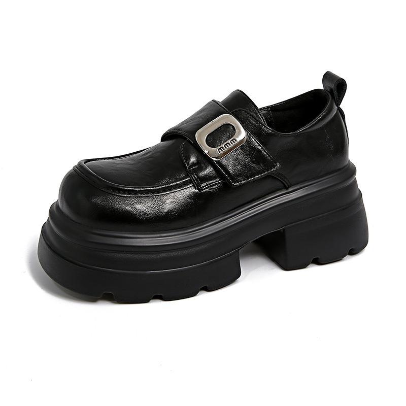 Coarse heel small leather shoes, genuine leather children's muffin shoes, thick sole heightening, small women's shoes, single shoes