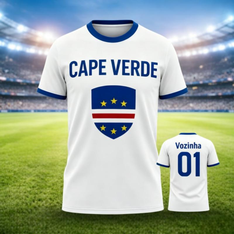 Cape Verde Family Football Fan Jersey, Quick‑Dry Moisture‑Wicking Crew Neck Short Sleeve Tee