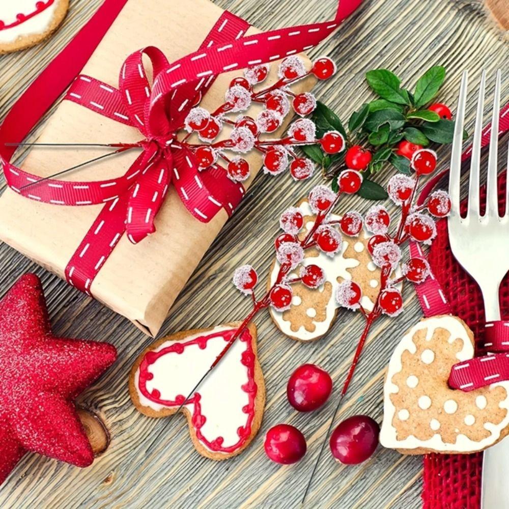 10 Stück DIY Rote Beeren Zweig Schneegefrostet Realistisch Weihnachtsbaum Anhänger Kranz Dekoration Wiederverwendbar Künstliche Pflanze Heimdekoration