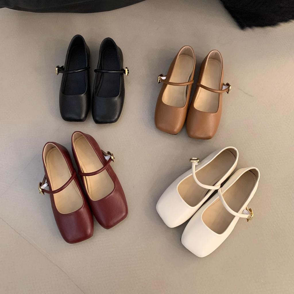 French square toe pumps single shoes women's shoes 2025 new summer fairy style flat Mary Jane shoes gentle wind