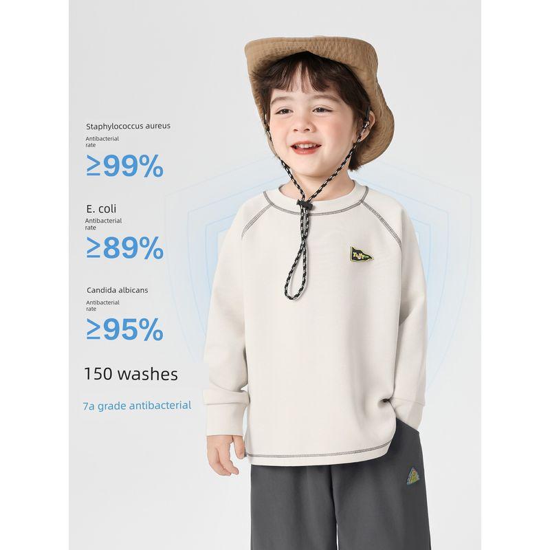 Right European Style Boys' Mountain Series Simple Antibacterial Long-Sleeve T-Shirt, New Autumn Children's Top for Boys, Spring and Autumn Style