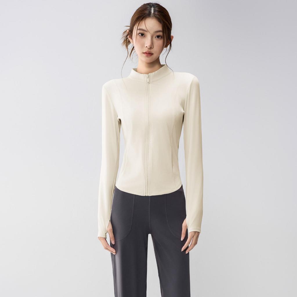 Full-Zip Yoga Suit with Pockets: Slimming Long Sleeve Top for Running & Fitness