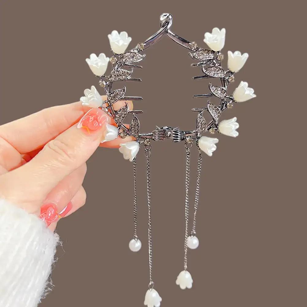 Vintage S Shape Plush Ball Dried Rose Hairpins for Women Ponytail Twist Hair Clips Fashion Shark Clip Barrettes Hair Accessories