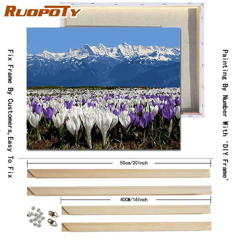RUOPOTY Flower Scenery Diy Frame Painting By Numbers Acrylic Wall Art Landscape Canvas Painting Modern Oil Painting 40x50cm