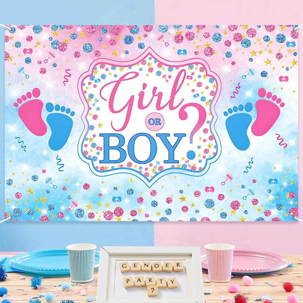 Baby Footprint Baby Shower Backdrop for Photography Blue Pink Boy Girl Gender Reveal Party Background Birthday Party Supplies
