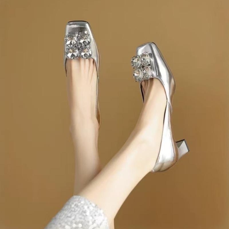 Elegant Woman Heeled Shoes 2025 High Quality Ladies Shoes Slip-on Women's Pumps New Crystal Office and Career Fashion High Heels