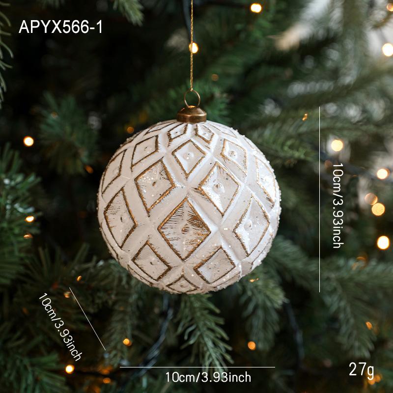 White Gold Christmas Ball Ornament Matte Retro Light Luxury Snowflake Hanging Pendant for Christmas Tree Decorations 7