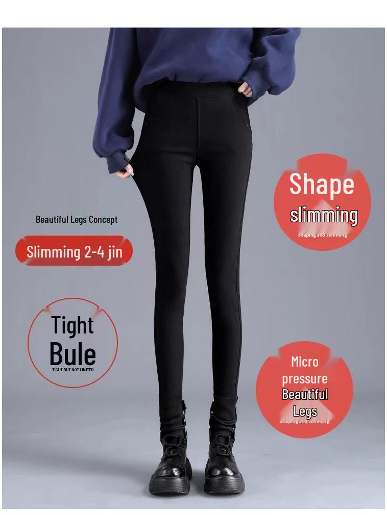 Petite High-Waisted Women's Fleece-Lined Leggings: Thickened for Outerwear, New 2025 Style, Perfect for Spring, Autumn, Winter