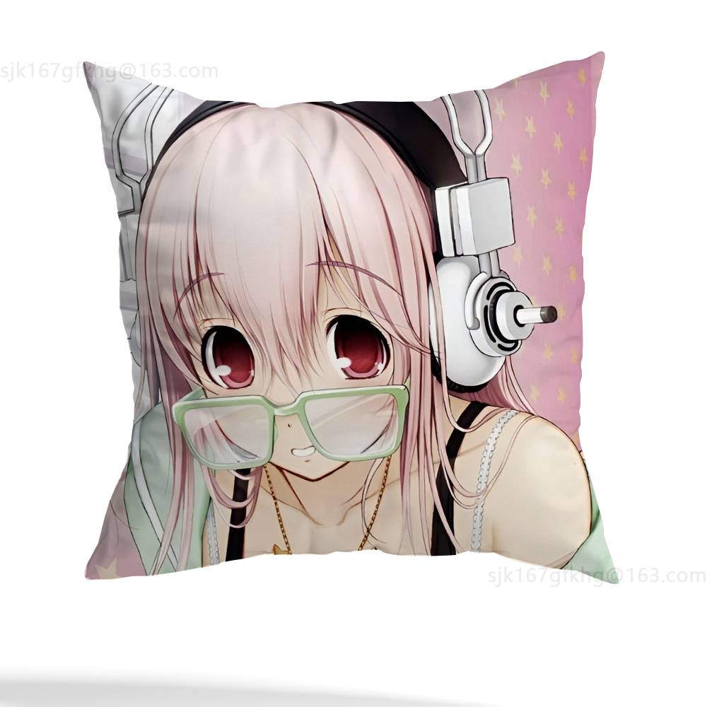 Супер S-сонико Аниме Наволочка Противопылевой клещ Наволочка Невидимая молния шелковистый короткий плюш Чехол на подушку для дивана 12x12Inch