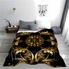 Luxury Golden Floral Mandala Pattern blanket with Black Background blanket, suitable for use in the bedroom, living room, on the sofa