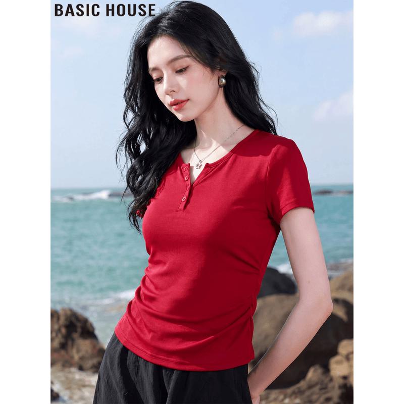 Basic House Women s Slim-Fit Short-Sleeve T-Shirt M красный