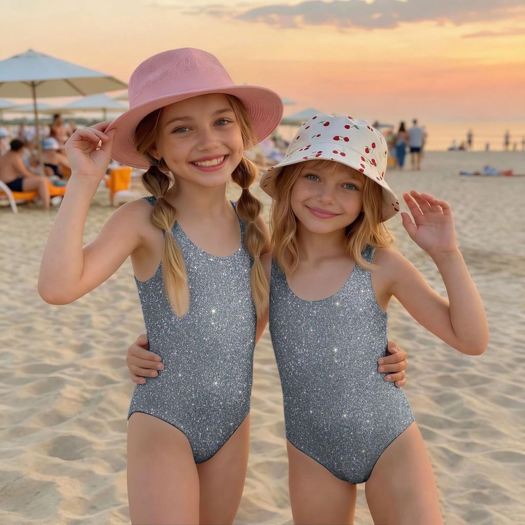 Mädchen Badeanzug Pailletten-Print Ärmellos Kinder Badebekleidung Bequeme Passform Leichter Stoff Geeignet für Sommer Strand Pool