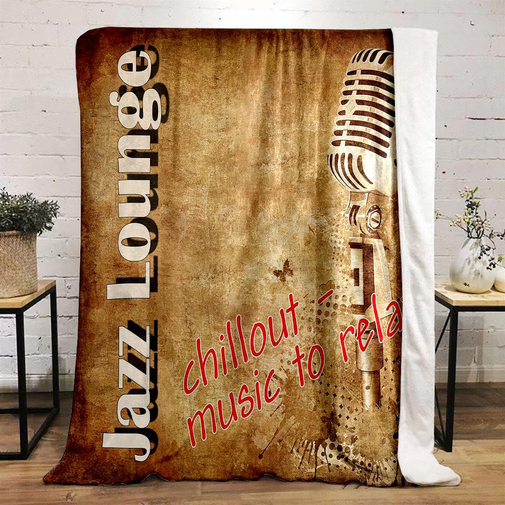 "Retro Jazz Lounge Microphone Design" Patterned flannel blanket perfect for the bedroom living room, sofa, or a little nap
