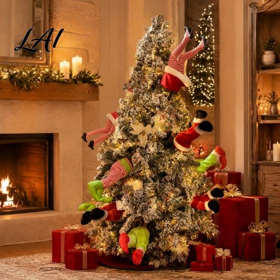 Festive Shaking Leg Decor Christmas Elf Decoration Electric Santa Claus Xmas Tree Party Ornament for Tree cHalf Body Ormament Funny