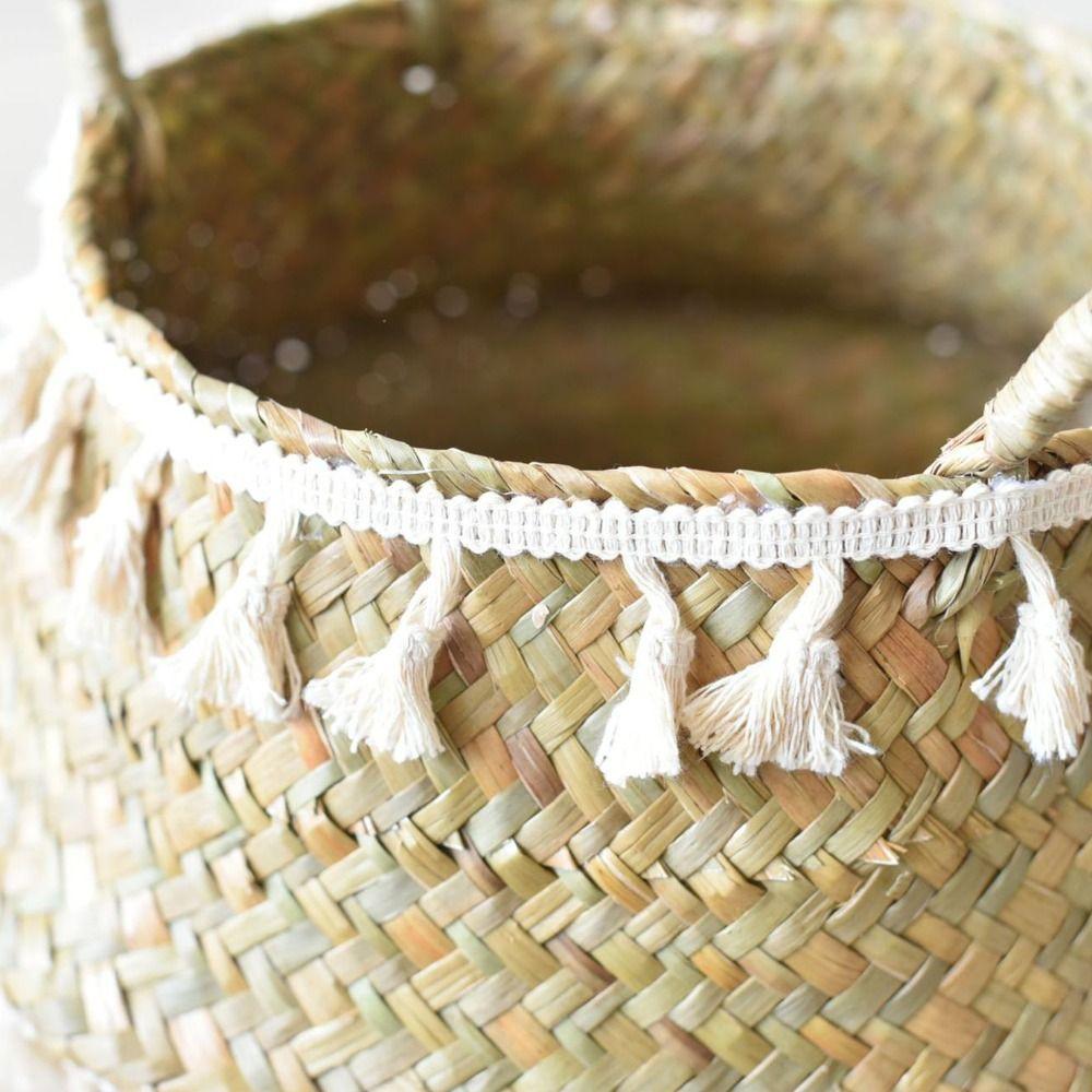 With Handle Wicker Basket Tassel Design Hand Woven Basket Handmade Rattan Basket  Home Decor