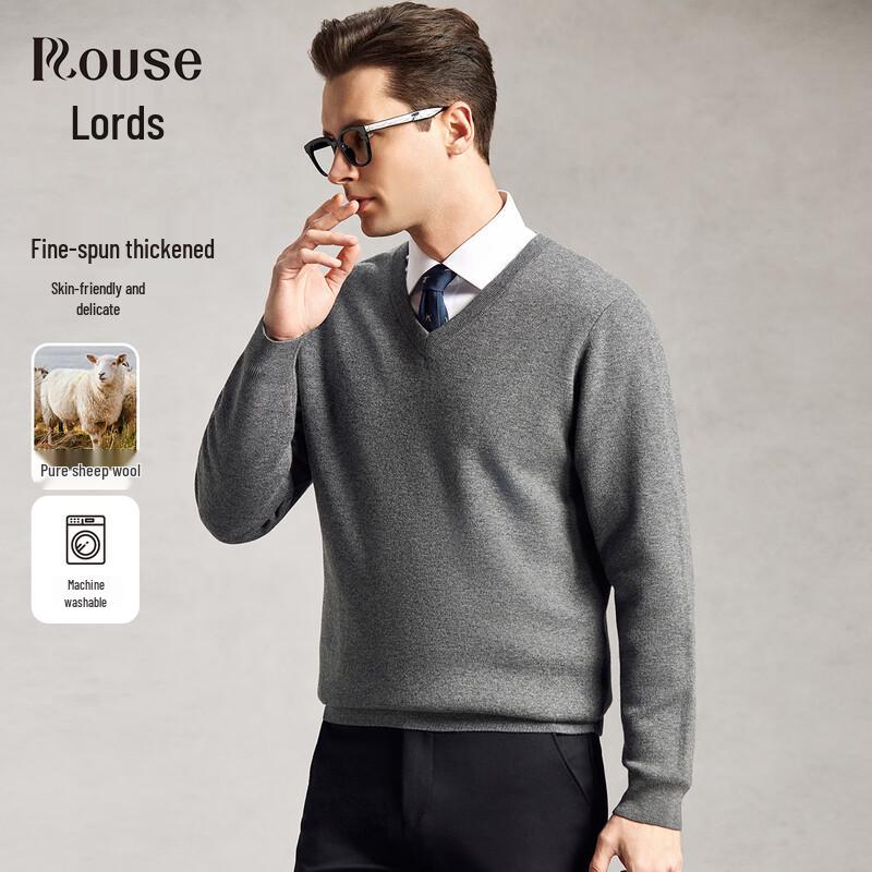 LUOZI Men s V-Neck Merino Wool Sweater 2XL