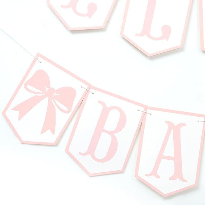 Welcome Baby Party Decorations - Pink Bow Banner,Pink Bow Welcome Baby Banner,Girls Gender Reveal Party Photo Props,Bow Theme Baby Party Hanging