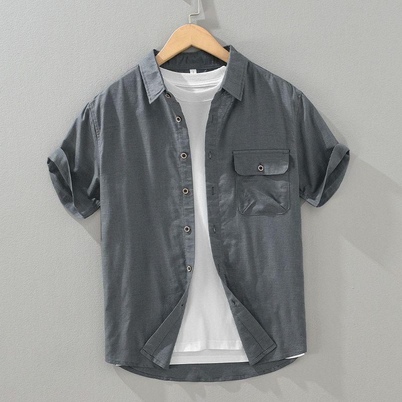 Foreign Trade Surplus Cotton-Linen Casual Short-Sleeve Men's Shirt, Summer Breathable Loose Cool Vintage Linen Shirt