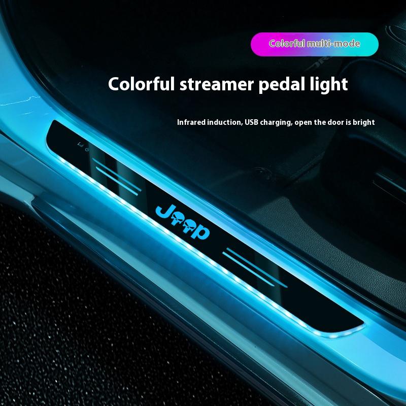 Car LED Wireless Threshold Light For Jeep Grand Cherokee XJ SRT Renegade Compass Wrangler JK TJ Patriot Trail Hawk Accessories