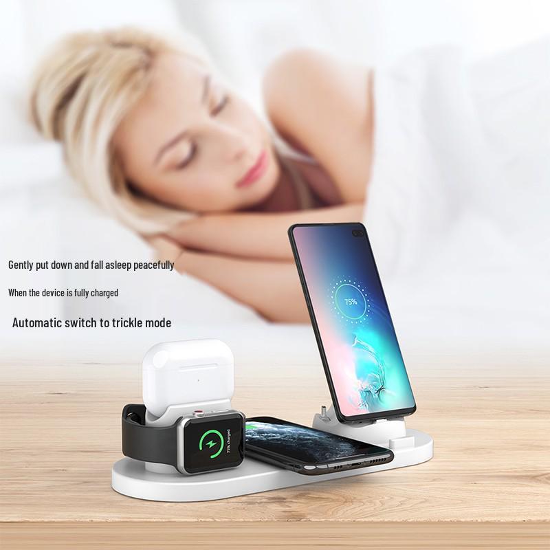 

6-in-1 Wireless Charging Stand for Earphones, Watch, and Phone - Multifunctional Desktop Charger With Phone Wireless Charging Support чорний