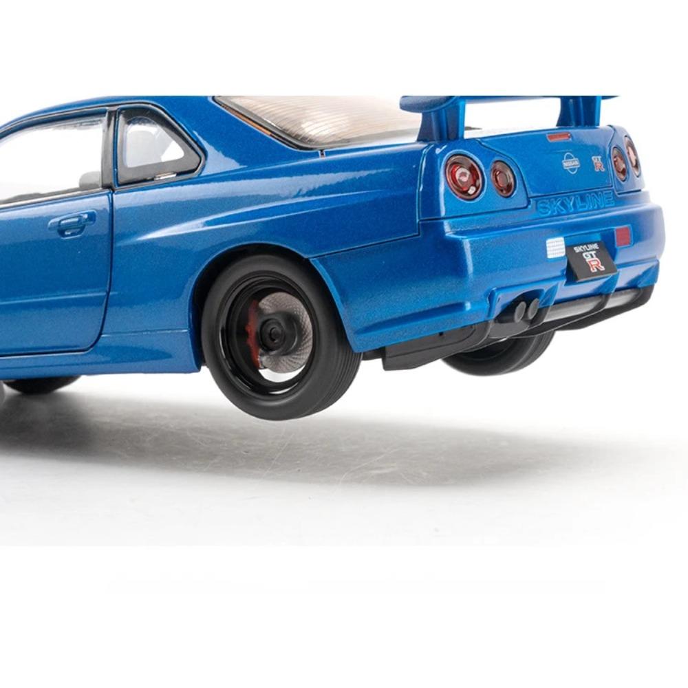 1/24 Nissan Skyline GTR R34 Rychle a zběsile Kovový model auta Zvuk Světlo Sběratelská miniatura Voiture Diecast Hračka Vozidlo Chlapec C342