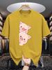 Cartoon Pig Theme Unisexs Red Short Sleeve Cotton Tshirt Two Adorable Blush Pig Peeking Out Minimal Cute Animal Breathable Tops