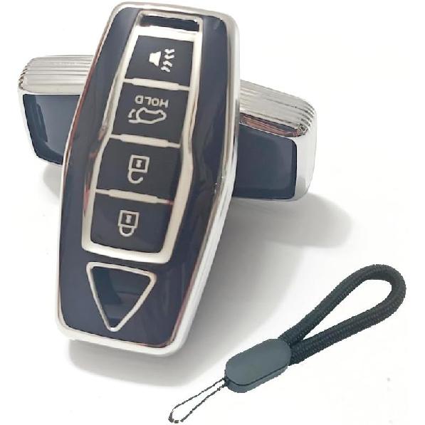 Key Fob Cover Compatible with Mitsubishi Outlander 2025 2024 2023 2022 Case Protector TPU with Little Lanyard 4 Buttons Gold Red