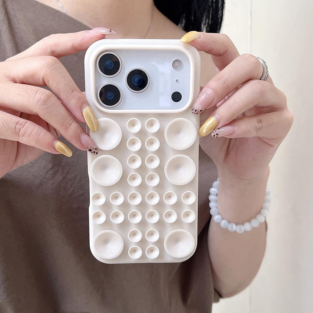 INS Cute Creative Suction Cup Silicone Soft Case For iPhone 17 Air 16 15 14 13 Pro Max Selfie Gadget Holder Sucker Phone Cover