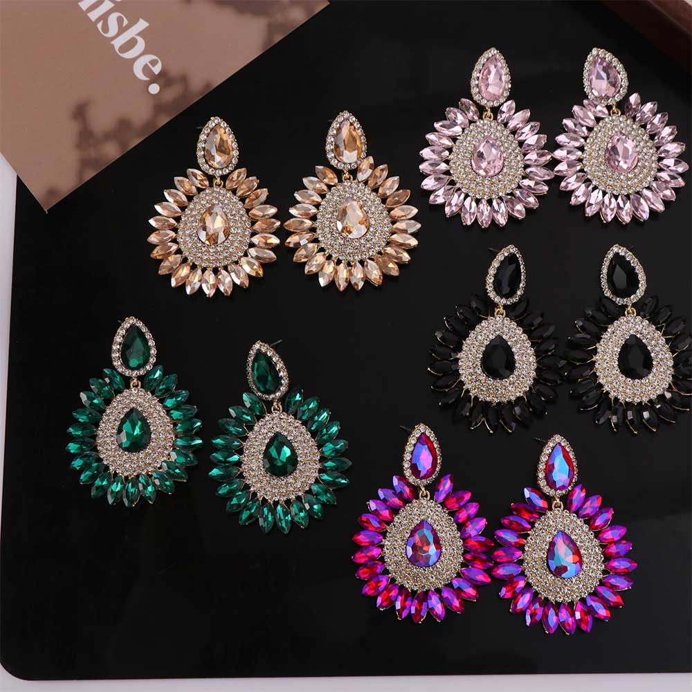 Fashion Luxury Droplet Earrings Crystal Elegant Rhinestone Ear Drop Vintage Shiny Sunflower Earrings for Lady