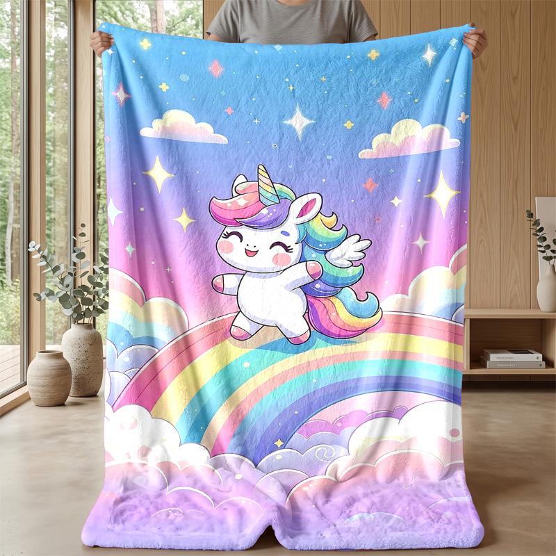 Cute Unicorn Rainbow Blanket Personalized Name Flannel Blanket Soft Cozy Plush Throw for Sofa Bed Lightweight Home Decor