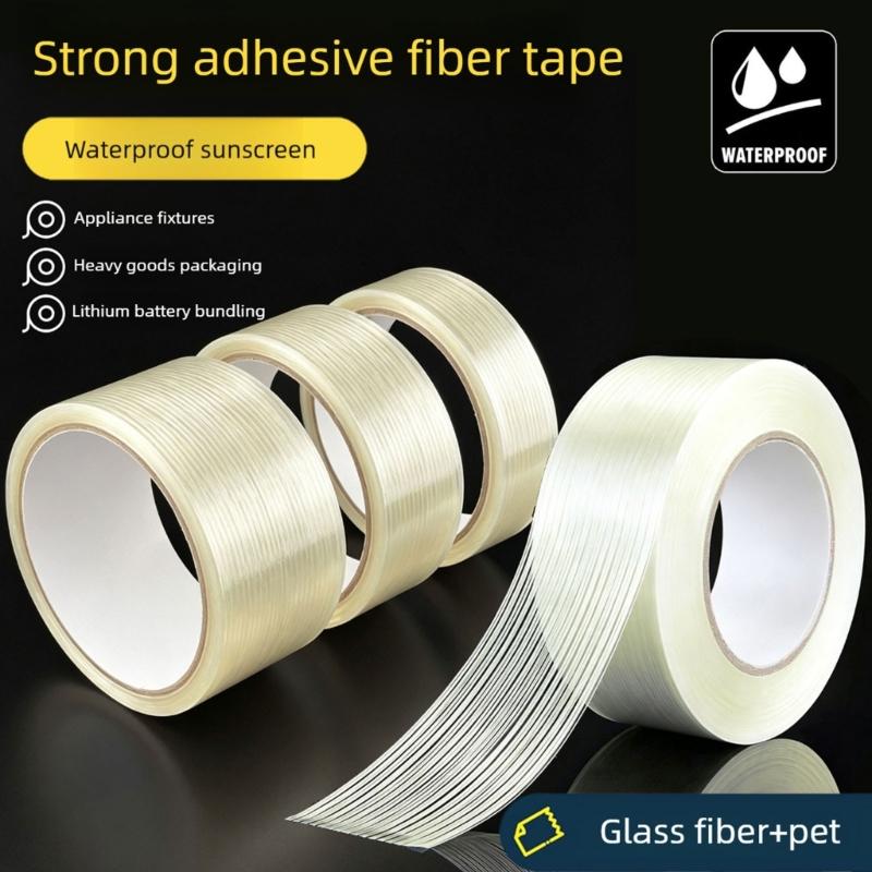 Reinforced Carton Sealing Tape Roll, Clear Glass Fiber Strapping Tape for Moving Use and Warehouse Shipping Daily Tasks