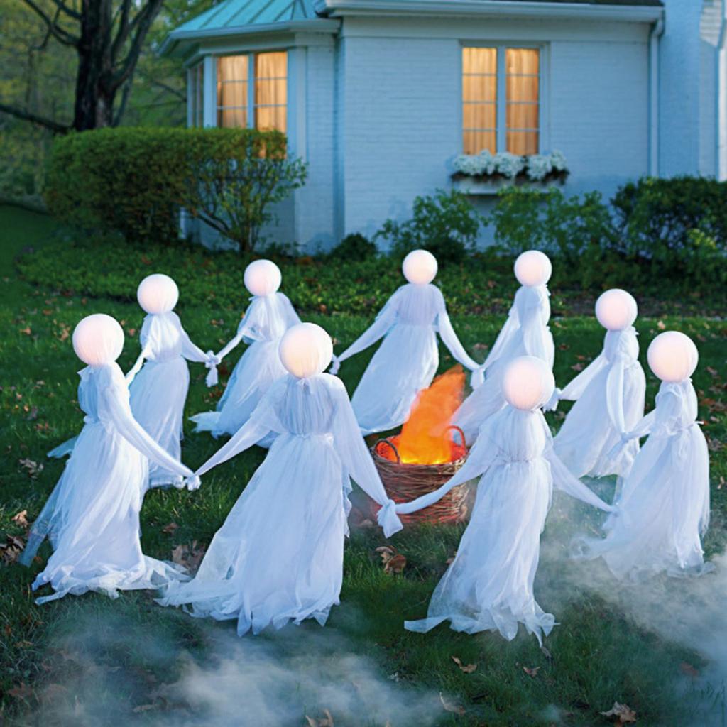Witches Holding Hands And Glowing Faces - Set Of 3 Witches - 6 Feet Tall - Outdoor Yard Halloween Decoration
